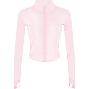 Tanming Women’s Full Zip Seamless Workout Jacket Running Yoga Slim Fit Track Jacket(Pink)