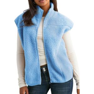 Tanming Womens Fuzzy Sherpa Fleece Vest Lightweight Cozy Sleeveless Gilet Zip Up Jacket with Pockets(Blue)