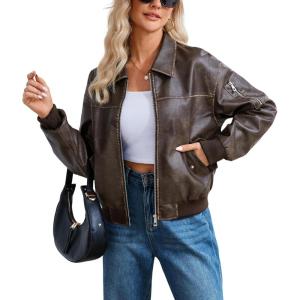 Tanming Womens Leather Jacket Fall Fashion Motorcycle Biker Bomber Jacket Zip Up Winter Coat Outerwear(Coffee)