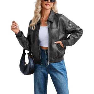 Tanming Womens Leather Jacket Fall Fashion Motorcycle Biker Bomber Jacket Zip Up Winter Coat Outerwear(Grey)
