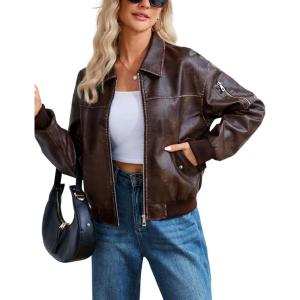 Tanming Womens Leather Jacket Fall Fashion Motorcycle Biker Bomber Jacket Zip Up Winter Coat Outerwear(Wine Red)