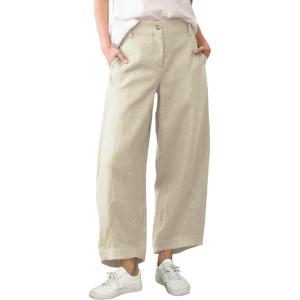 Tanming Womens Linen Pants Casual Capri Baggy Wide Leg Trousers Palazzo Pants Beach Vacation Outfits(Apricot)