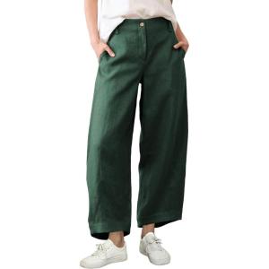 Tanming Womens Linen Pants Casual Capri Baggy Wide Leg Trousers Palazzo Pants Beach Vacation Outfits(Army Green)