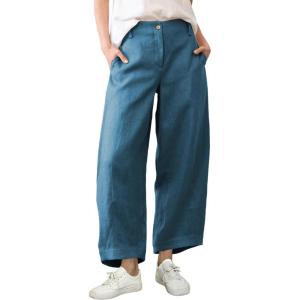 Tanming Womens Linen Pants Casual Capri Baggy Wide Leg Trousers Palazzo Pants Beach Vacation Outfits(Blue)