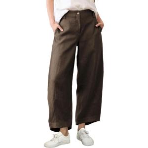 Tanming Womens Linen Pants Casual Capri Baggy Wide Leg Trousers Palazzo Pants Beach Vacation Outfits(Coffee)