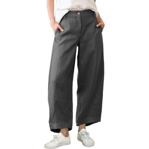 Tanming Womens Linen Pants Casual Capri Baggy Wide Leg Trousers Palazzo Pants Beach Vacation Outfits(Dark Grey)