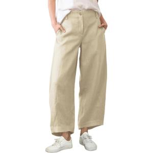 Tanming Womens Linen Pants Casual Capri Baggy Wide Leg Trousers Palazzo Pants Beach Vacation Outfits(Light Khaki)
