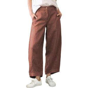 Tanming Womens Linen Pants Casual Capri Baggy Wide Leg Trousers Palazzo Pants Beach Vacation Outfits(Rust)
