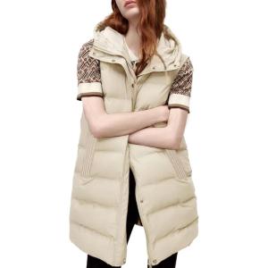 Tanming Women’s Long Puffer Vest Casual Sleeveless Puffy Jacket with Removable Hood(Beige)