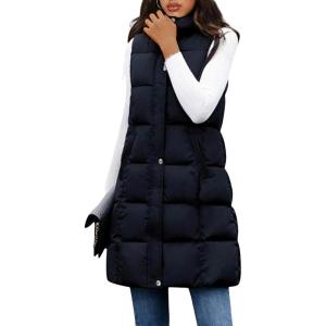 Tanming Women’s Long Puffer Vest Casual Sleeveless Puffy Jacket with Removable Hood(Black)