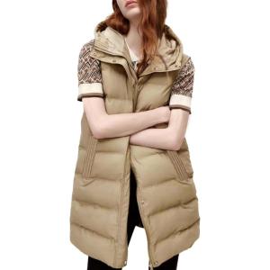 Tanming Women’s Long Puffer Vest Casual Sleeveless Puffy Jacket with Removable Hood(Khaki)