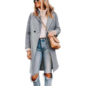 Tanming Women’s Notch Lapel Double Breasted Wool Blend Mid Long Pea Trench Coat(Light Grey)