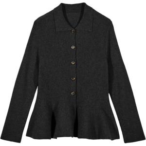 Tanming Womens Peplum Cardigan Solid Long Sleeve Shirt Collar Open Front Button Down Outwear Sweater Tops(Black)