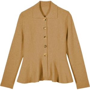 Tanming Womens Peplum Cardigan Solid Long Sleeve Shirt Collar Open Front Button Down Outwear Sweater Tops(Camel)