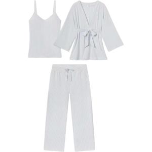 Tanming Womens Pjs Sets 3 Piece Lounge Sets Striped Wrap Top Camisole Wide Leg Pants Cute Soft Pajama Set