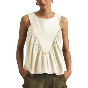 Tanming Womens Sleeveless Peplum Top Swing Tank Loose Fit Back Button Casual Blouse Ruffled Shirts(White)