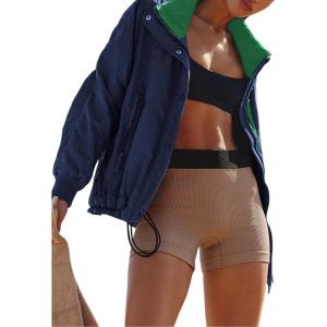 Tanming Womens Tripper Jacket Long Sleeve Fleece Lined Casual Jackets Fall Winter Coats Outwear with Pockets(Navy)