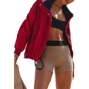 Tanming Womens Tripper Jacket Long Sleeve Fleece Lined Casual Jackets Fall Winter Coats Outwear with Pockets(Red)