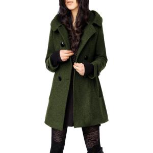 Tanming Women’s Warm Double Breasted Wool Pea Coat Trench Coat Jacket with Hood(Army Green)