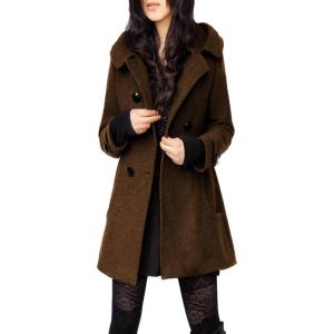 Tanming Women’s Warm Double Breasted Wool Pea Coat Trench Coat Jacket with Hood(Brown)
