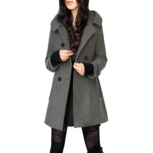 Tanming Women’s Warm Double Breasted Wool Pea Coat Trench Coat Jacket with Hood(Grey)