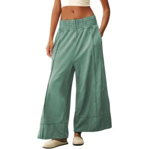 Tanming Womens Wide Leg Pants Casual Elastic High Waisted Palazzo Pant Loose Cotton Sweatpants with Pockets(Green)