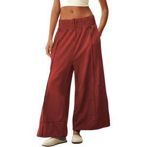 Tanming Womens Wide Leg Pants Casual Elastic High Waisted Palazzo Pant Loose Cotton Sweatpants with Pockets(Rust)