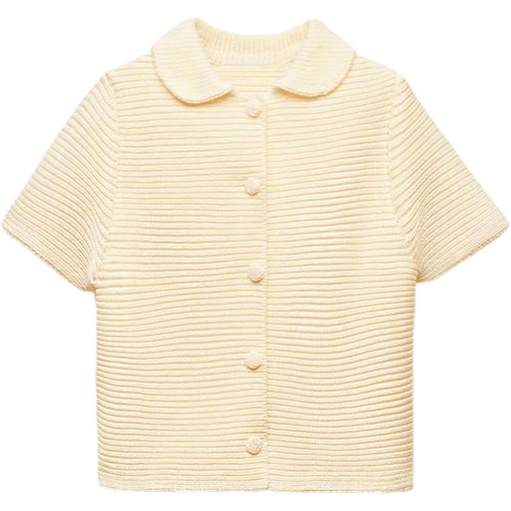 imageTanming Womens Cardigan Sweaters Soft Chunky Knit Top Short Sleeve Button Loose Outerwear SweaterBeige