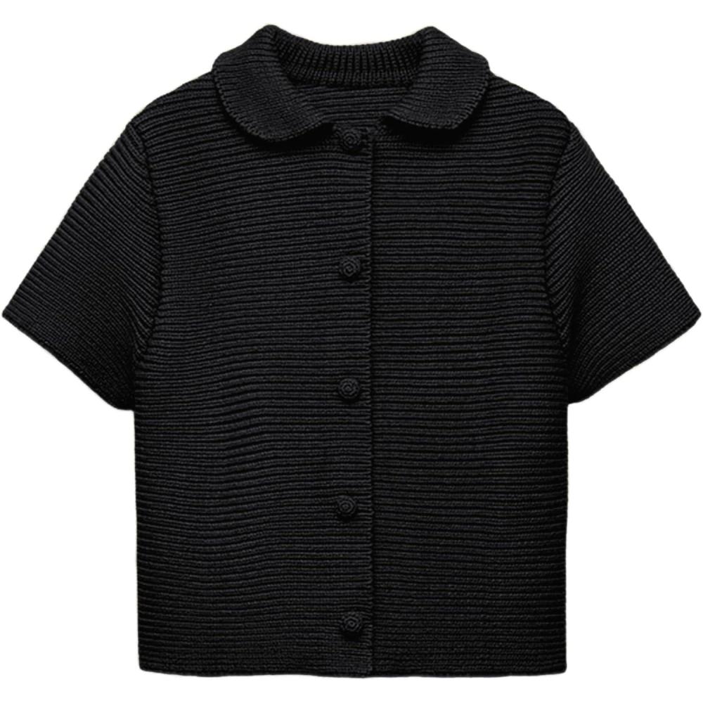 imageTanming Womens Cardigan Sweaters Soft Chunky Knit Top Short Sleeve Button Loose Outerwear SweaterBlack