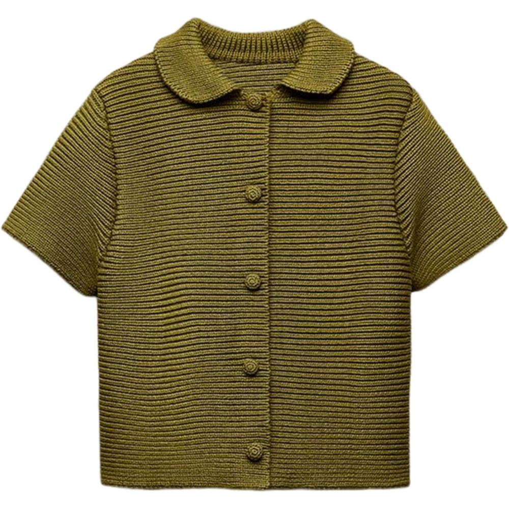 imageTanming Womens Cardigan Sweaters Soft Chunky Knit Top Short Sleeve Button Loose Outerwear SweaterOlive Green