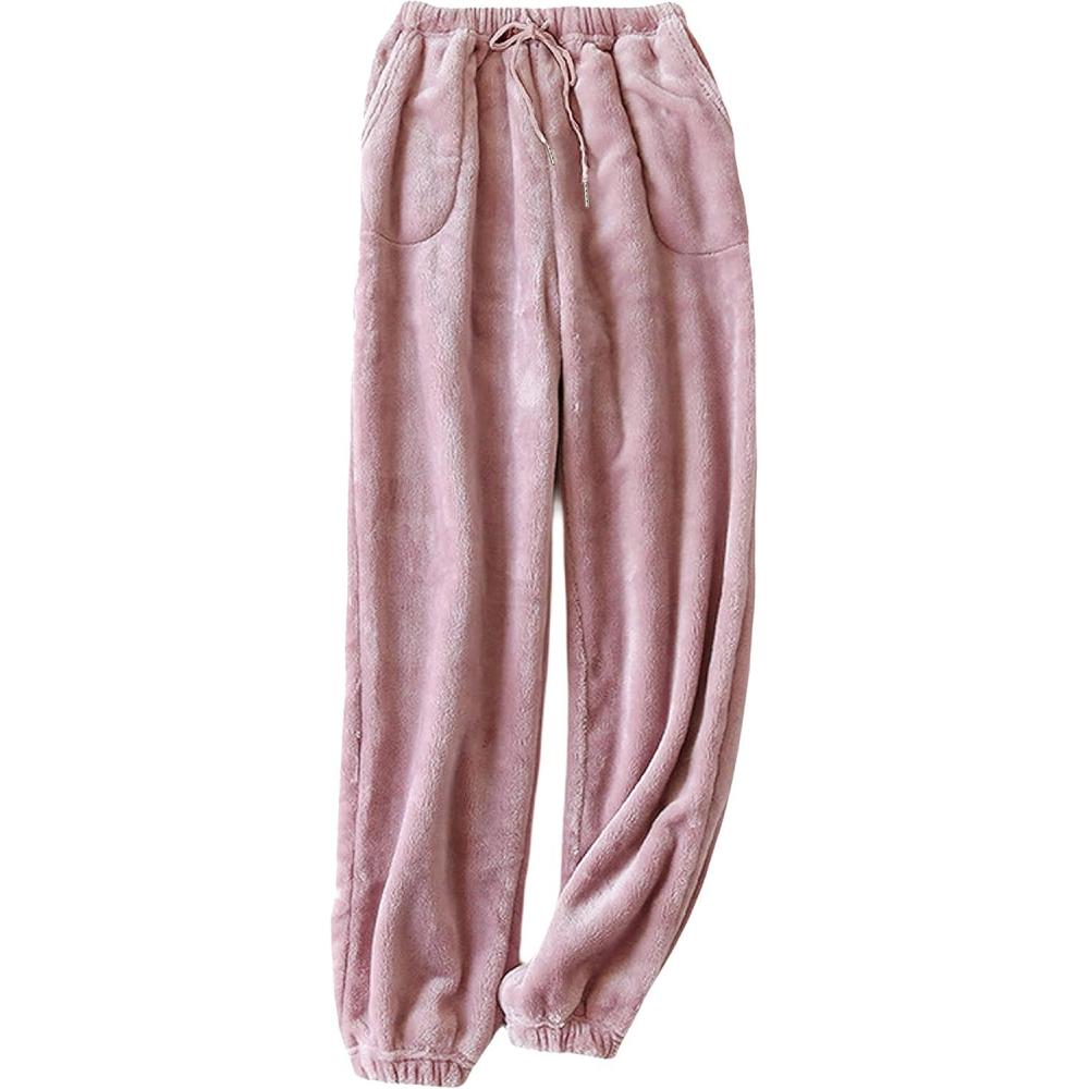 imageTanming Womens Plush Fuzzy Pajama Pants Fleece Sleepwear Loungewear Trouser Pj Pants with PocketsPink