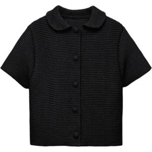 Tanming Womens Cardigan Sweaters Soft Chunky Knit Top Short Sleeve Button Loose Outerwear Sweater(Black)