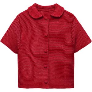 Tanming Womens Cardigan Sweaters Soft Chunky Knit Top Short Sleeve Button Loose Outerwear Sweater(Red)
