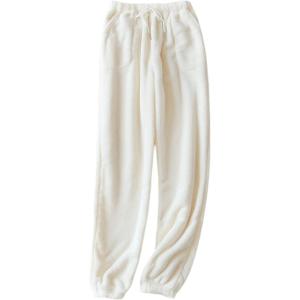 Tanming Womens Plush Fuzzy Pajama Pants Fleece Sleepwear Loungewear Trouser Pj Pants with Pockets(Beige)