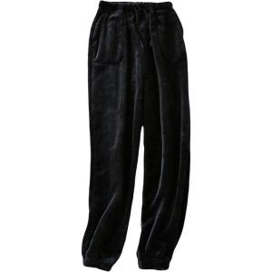 Tanming Womens Plush Fuzzy Pajama Pants Fleece Sleepwear Loungewear Trouser Pj Pants with Pockets(Black)