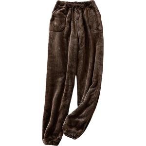 Tanming Womens Plush Fuzzy Pajama Pants Fleece Sleepwear Loungewear Trouser Pj Pants with Pockets(Brown)