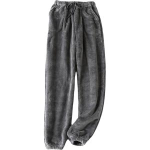 Tanming Womens Plush Fuzzy Pajama Pants Fleece Sleepwear Loungewear Trouser Pj Pants with Pockets(Grey)