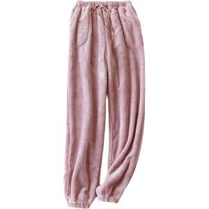 Tanming Womens Plush Fuzzy Pajama Pants Fleece Sleepwear Loungewear Trouser Pj Pants with Pockets(Pink)