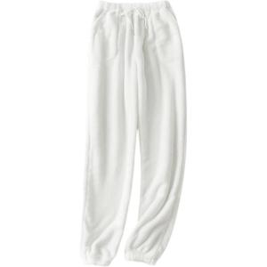 Tanming Womens Plush Fuzzy Pajama Pants Fleece Sleepwear Loungewear Trouser Pj Pants with Pockets(White)