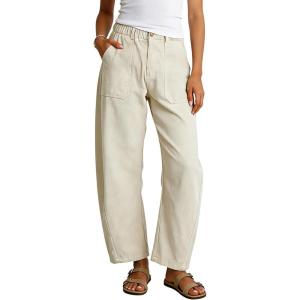 Tanming Womens Corduroy Barrel Pants Wide Leg High Waisted Trousers Loose Palazzo Pants with Pockets(Apricot)