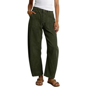 Tanming Womens Corduroy Barrel Pants Wide Leg High Waisted Trousers Loose Palazzo Pants with Pockets(Army Green)