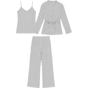 Tanming Womens Pjs Sets 3 Piece Lounge Sets Striped Wrap Top Camisole Wide Leg Pants Cute Soft Pajama Set(Lightgrey)
