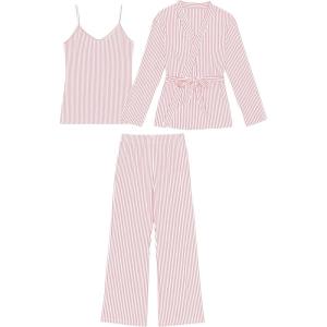 Tanming Womens Pjs Sets 3 Piece Lounge Sets Striped Wrap Top Camisole Wide Leg Pants Cute Soft Pajama Set(Pink)
