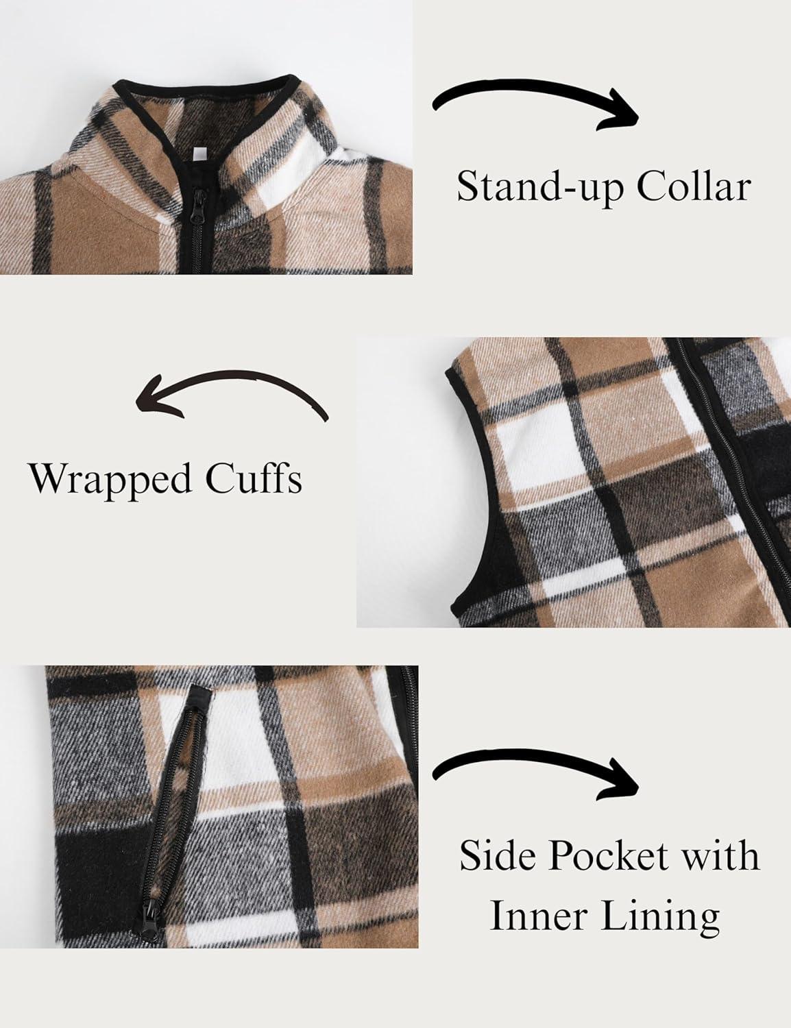 imageTanming Womens Plaid Vest Fall Brushed Flannel Sleeveless Jacket Lightweight Outerwear Vest with PocketsBrown Black