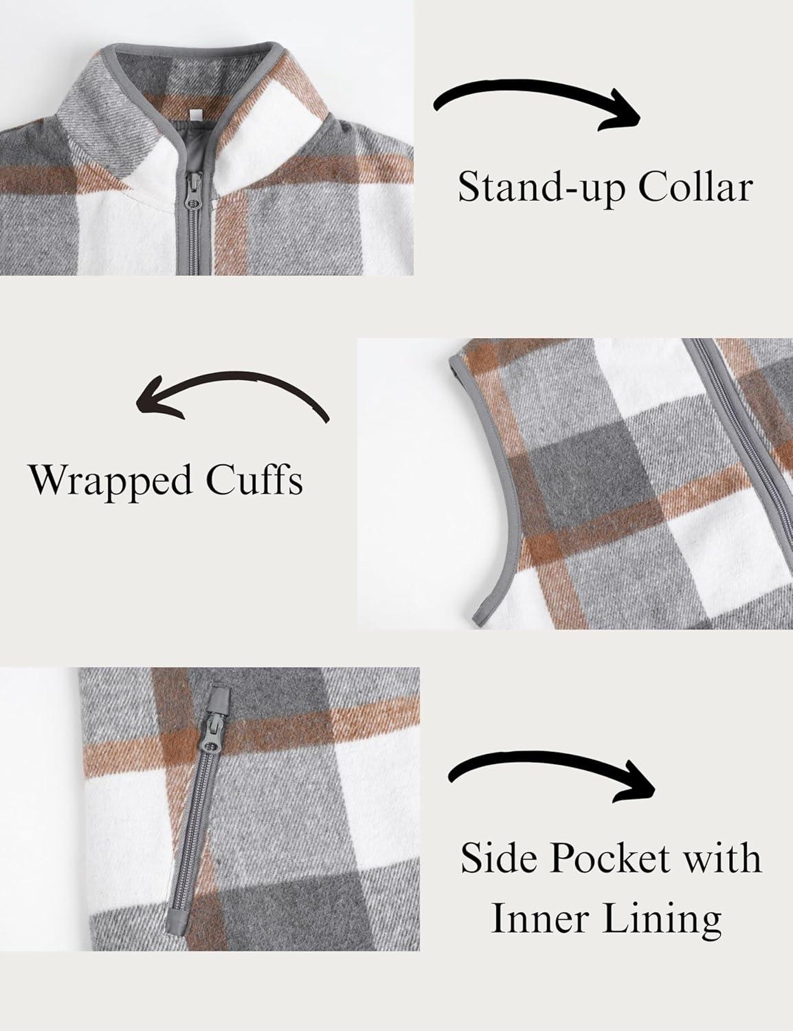 imageTanming Womens Plaid Vest Fall Brushed Flannel Sleeveless Jacket Lightweight Outerwear Vest with PocketsGrey
