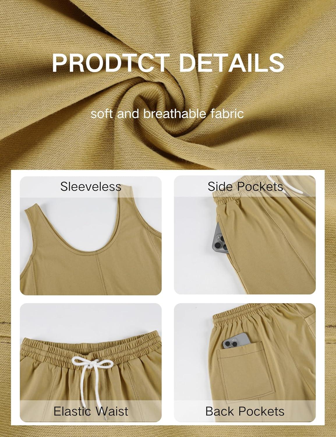 imageTanming Womens 2 Piece Outfits Contrast Stitching Matching Sets A Line Tank Tops High Waist Shorts with PocketsYellow