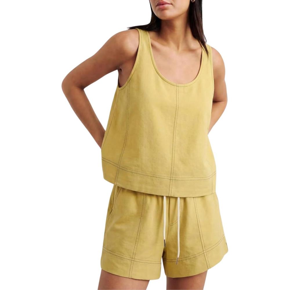 imageTanming Womens 2 Piece Outfits Contrast Stitching Matching Sets A Line Tank Tops High Waist Shorts with PocketsYellow