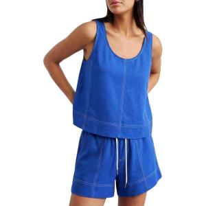 Tanming Womens 2 Piece Outfits Contrast Stitching Matching Sets A Line Tank Tops High Waist Shorts with Pockets(Klein Blue)