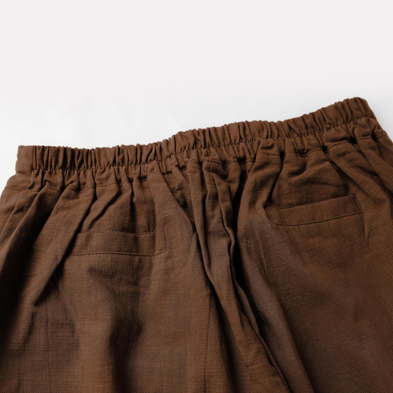 imageTanming Linen Pants for Women Summer Casual High Waisted Drawstring White Beach PantBrown