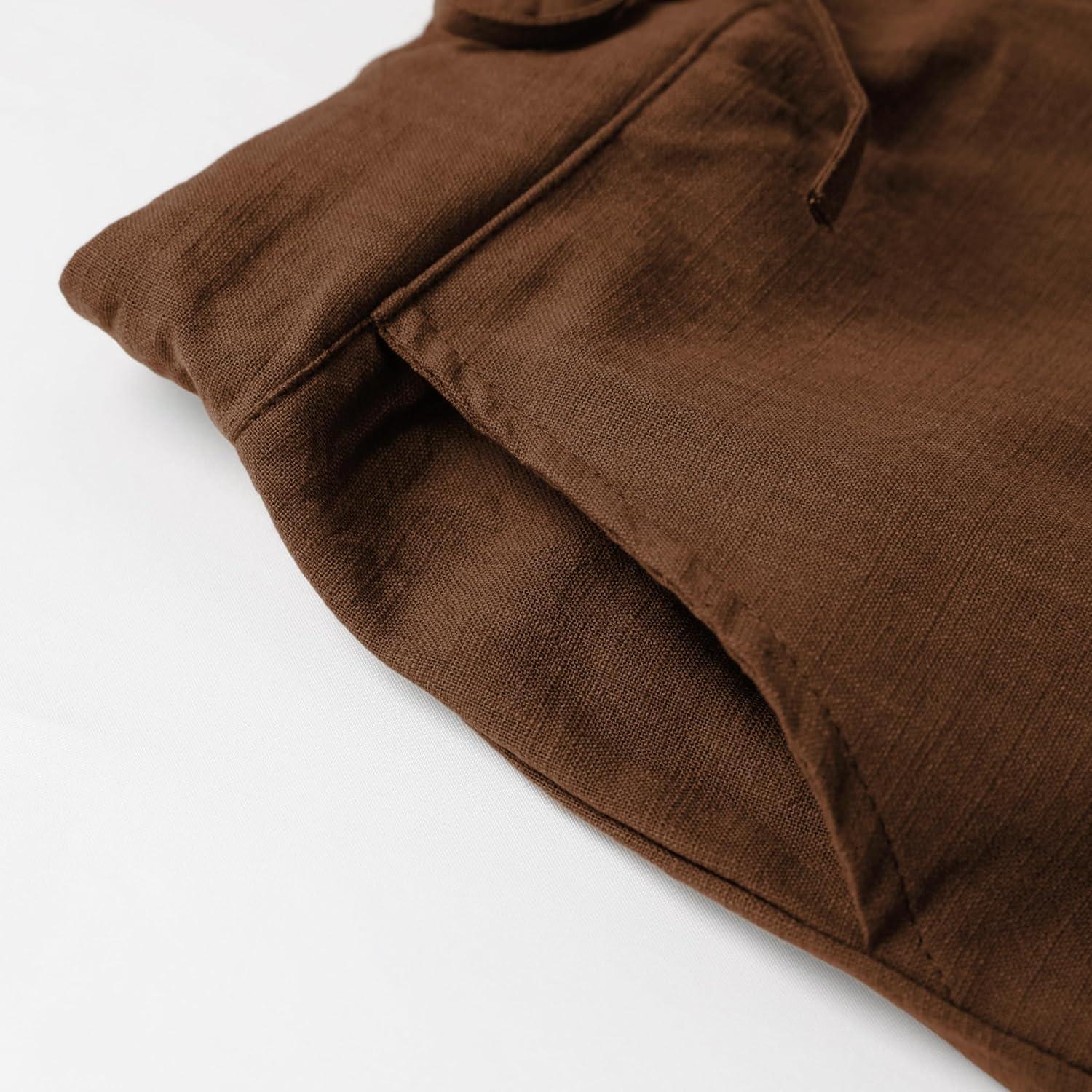 imageTanming Linen Pants for Women Summer Casual High Waisted Drawstring White Beach PantBrown